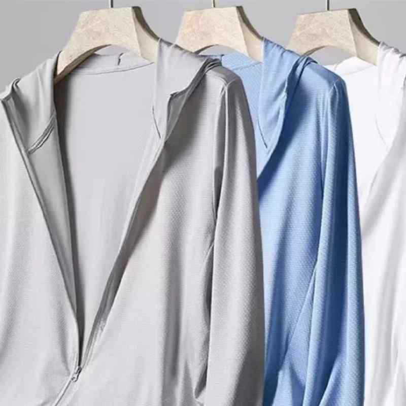 メンズ アウター 薄手 接触冷感 UVカット 紫外線対策 撥水 速乾 ジャケット ポリエステル 天藍色 ホワイト シルバーグレー アウトドア 旅行