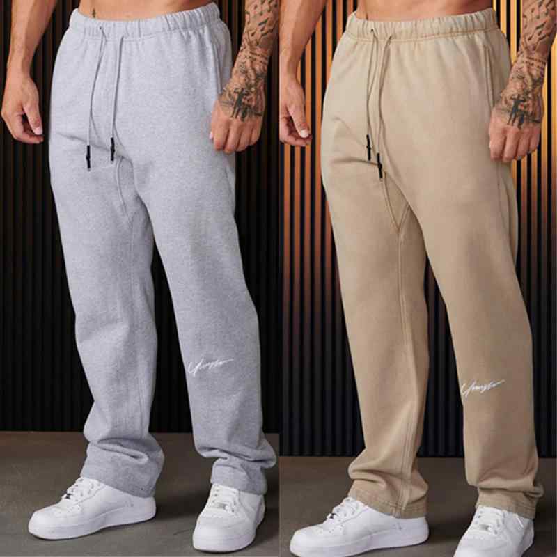 メンズ スポーツパンツ 男性用 トレーニングパンツ ジム ウェア ランニングパンツ ズボン ストレートパンツ ロングパンツ コットン 吸湿速乾 伸縮性 ブラック グレー カーキ グリーン