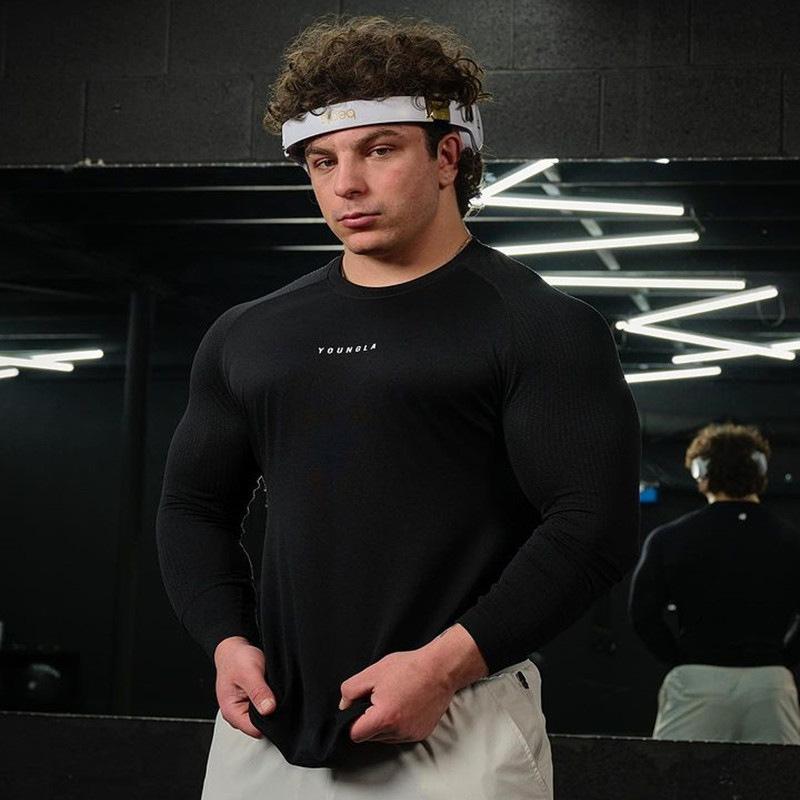 Tシャツ メンズ 男性用 長袖 スポーツ トレーニング ウェア ポリエステル 吸湿速乾 ストレッチ ランニング 運動着 普段使い ブラック レッド ブルー パープル ブラウン