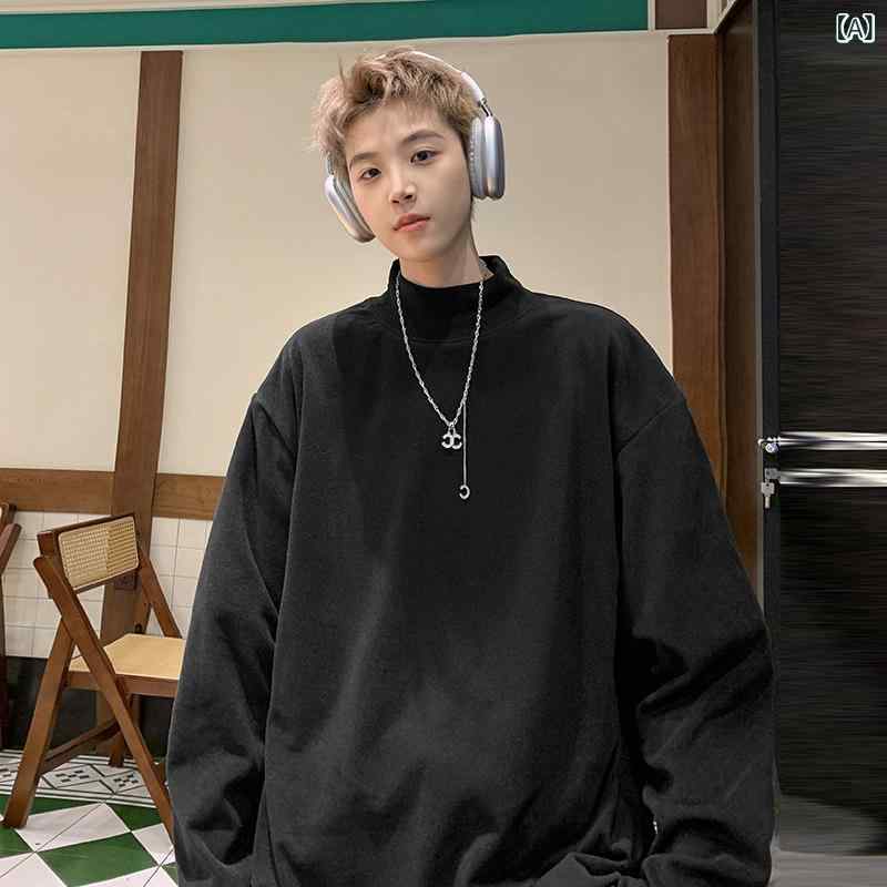 スウェット メンズ 秋冬 裏起毛 長袖Tシャツ プルオーバー ゆったり 無地 トップス カットソー あったか 暖か 防寒 韓国 黒 白 グレー ポリエステル