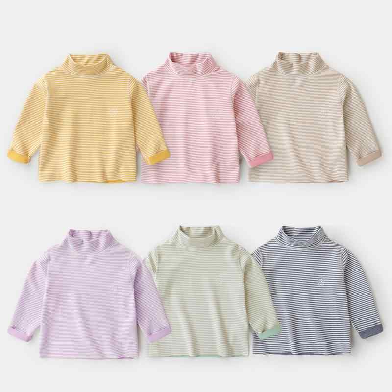 カットソー キッズ 男女兼用 子供 裏起毛 ハイネック 長袖 トップス 秋冬 ストライプ柄 100 110 120 13..