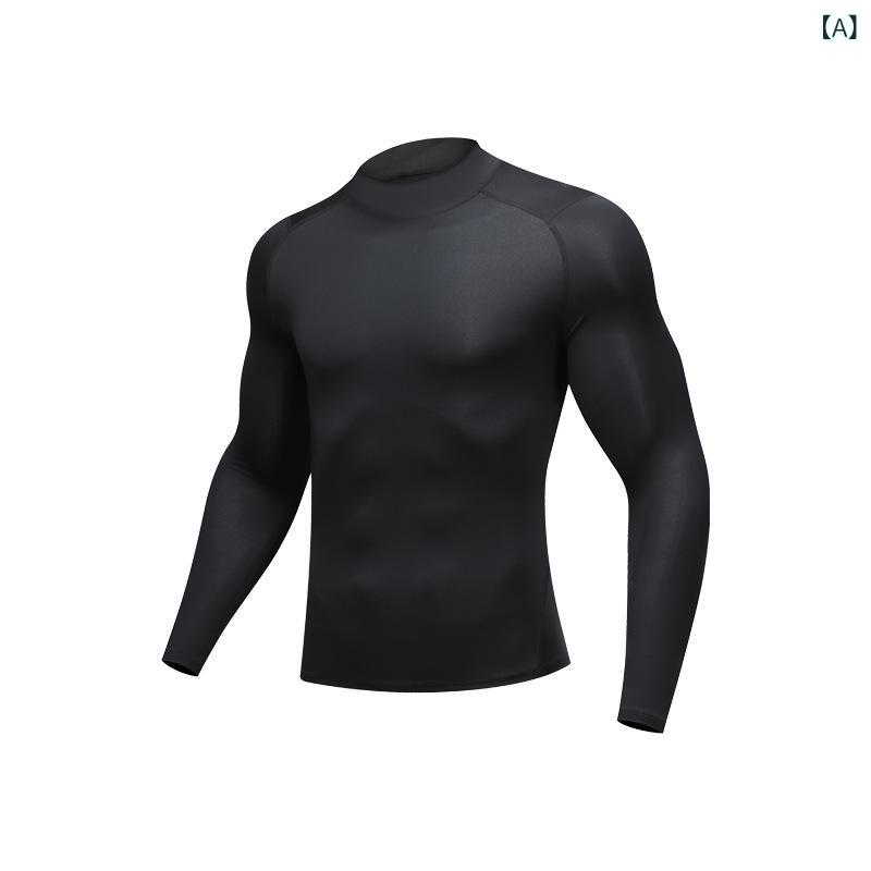 Tシャツ メンズ スポーツ ランニング ウェア トレーニング 長袖 丸首 速乾性 高弾力 ストレッチ 伸縮性 通気性 インナー ベースレイヤー 男性用 普段使い 運動着 ポリエステル ブラック 黒 ホワイト 白 ブルー グレー