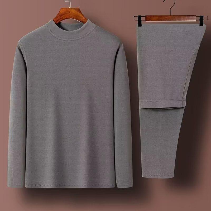 インナー メンズ 防寒 あったか 長袖シャツ 長ズボン 上下セット 部屋着 肌着 中厚手 ポリエステル 無..