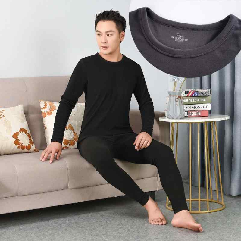 メンズ 保温インナー 上下セット 裏起毛 あったかインナー 長袖シャツ 長ズボン ポリエステル 無地 半高襟 厚手 秋冬用 部屋着 普段使い