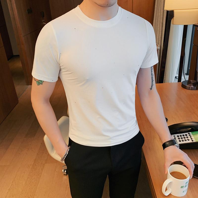 Other - Tシャツ メンズ 男性用 トップス 接触冷感 ストレッチ スリムフィット 無地 半袖Tシャツ カットソー ブラック ホワイト カーキ 霧ブルー 水グリーン