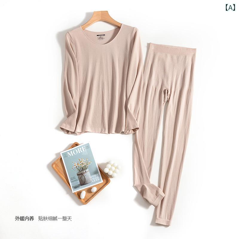 インナー レディース 発熱 保温 上下セット 肌着 長袖 あったかインナー 秋冬 粘纤 伸縮性 ラウンドネ..