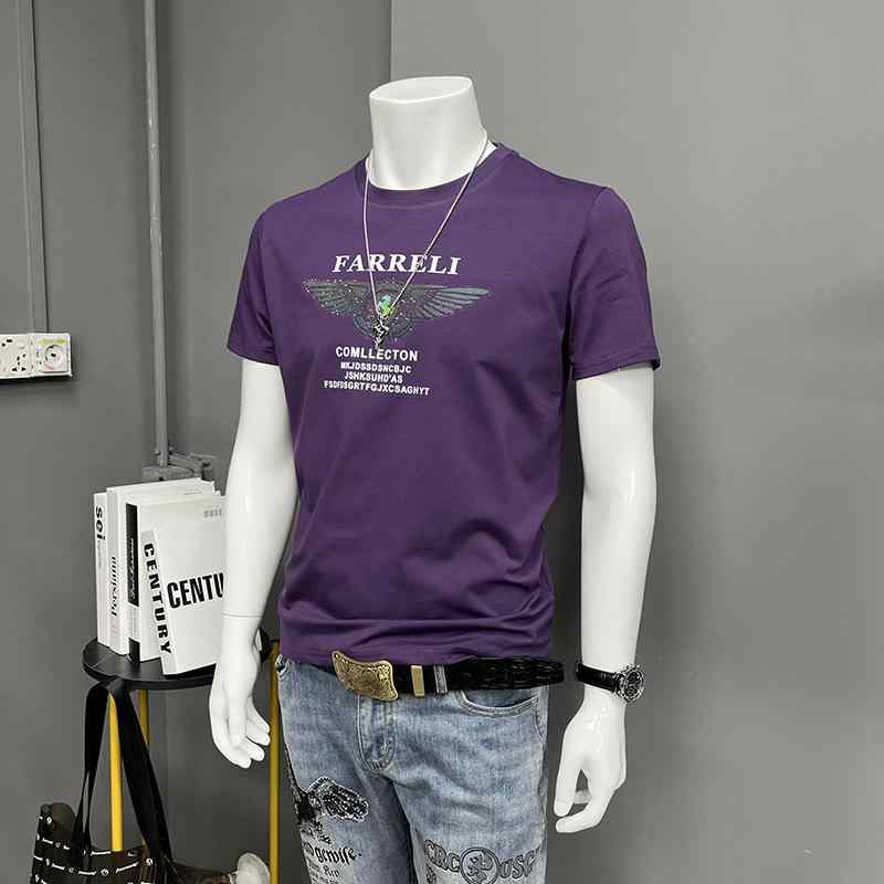 Tシャツ メンズ トップス 半袖 コットン 光沢 プリント スリム 無地 カジュアル 普段使い 部屋着 春夏 ..