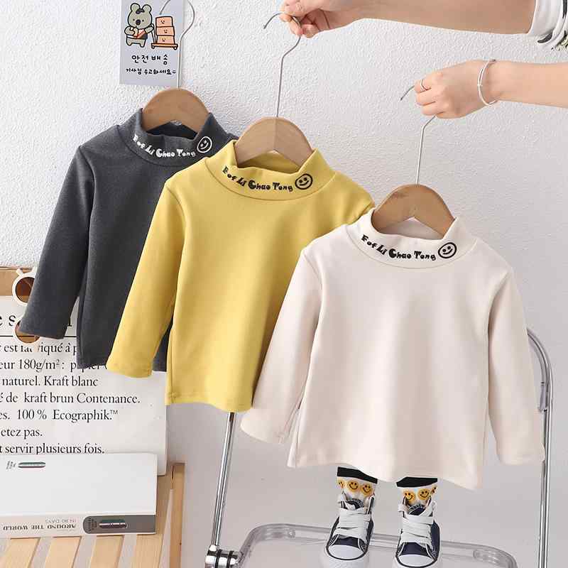 子供服 トレーナー 秋冬 長袖Tシャツ 裏起毛 男女兼用 キッズ カットソー モックネック あったか インナー トップス ボーイズ ガールズ ベージュ イエロー グレー