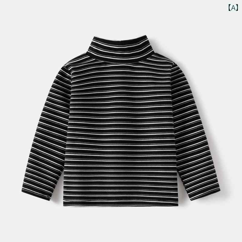 Tシャツ キッズ ボーイズ 男の子 ストライプ 秋冬 保温性 接触温感 長袖 カジュアル 高めのネックライン プルオーバー カットソー ポリエステル混紡 90cm 100cm 110cm 120cm 130cm 2