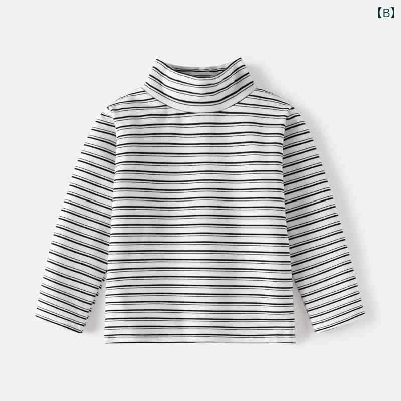 Tシャツ キッズ ボーイズ 男の子 ストライプ 秋冬 保温性 接触温感 長袖 カジュアル 高めのネックライン プルオーバー カットソー ポリエステル混紡 90cm 100cm 110cm 120cm 130cm 3