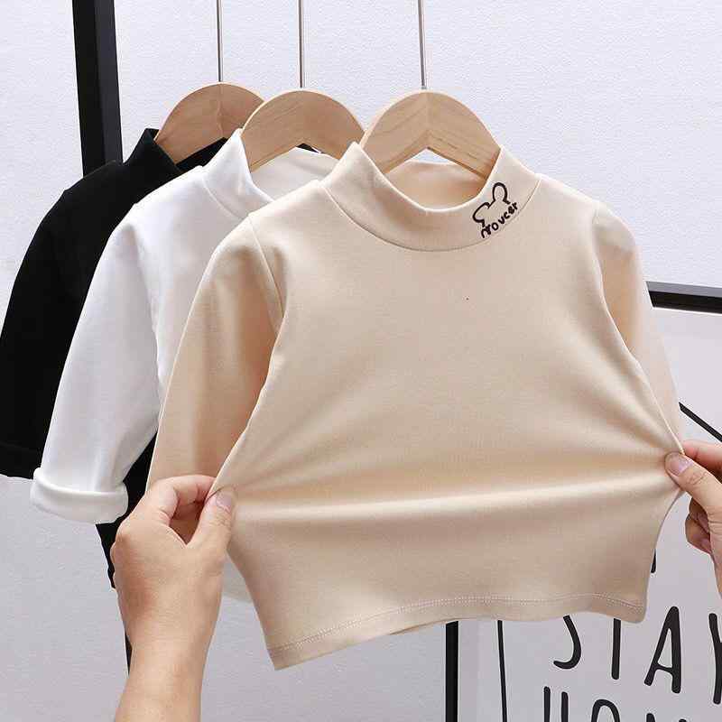 Tシャツ キッズ 子供服 長袖Tシャツ カットソー 秋冬 裏起毛 高めネック 無地 トップス 男女兼用 普段着 保温 インナー 80cm 90cm 100cm 110cm 120cm 130cm 140cm