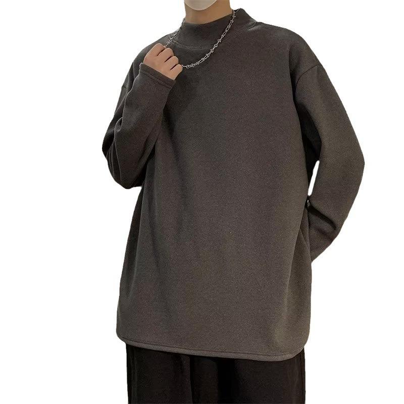 Tシャツ メンズ 長袖 秋冬 無地 裏起毛 厚手 ハイネック あったか インナー トップス ゆったり 普段使い 黒 白 伸縮性