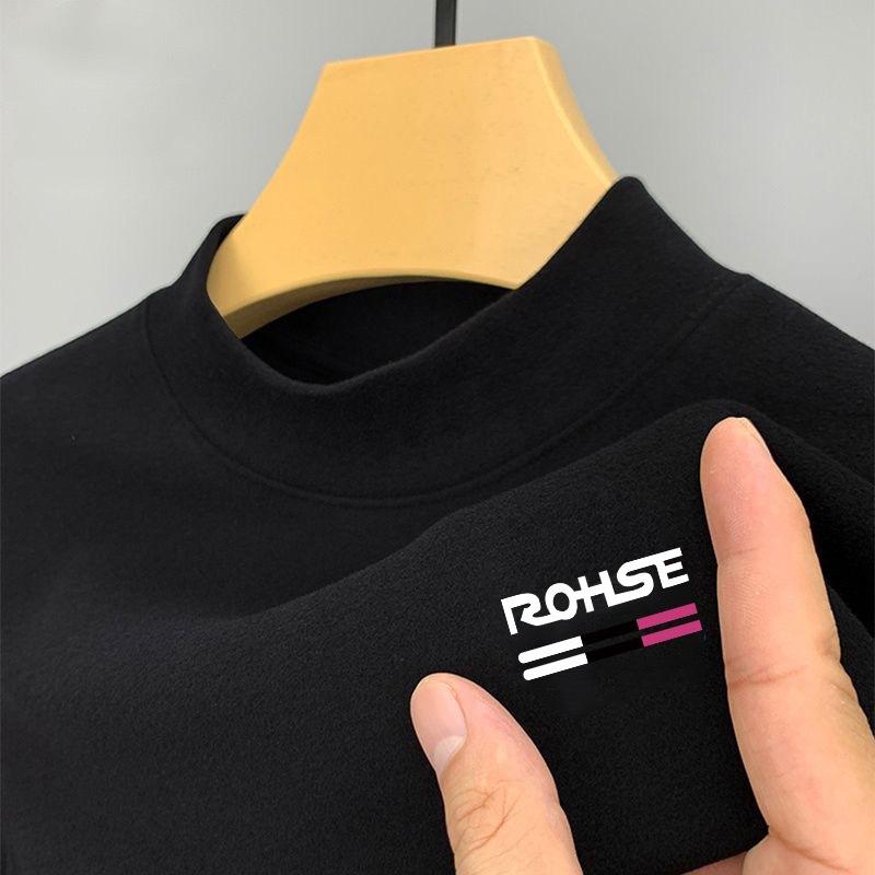 Tシャツ メンズ 男性用 裏起毛 カットソー 長袖 ハーフハイネック スリムフィット ポリエステル 幾何学模様 トップス 秋冬 白 黒 グレ..