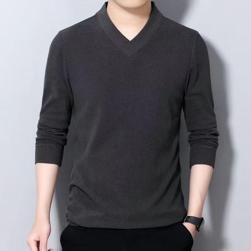 インナー メンズ Vネック 長袖 保温 あったかインナー 肌着 上着 秋冬 ポリエステル 磨毛 無地 黒 ブラ..