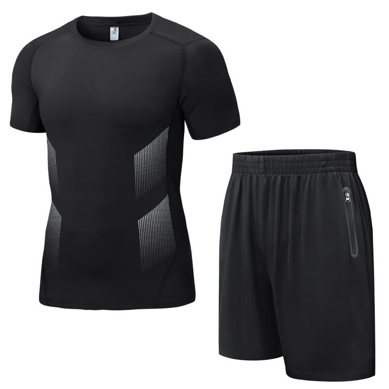 Ladies Wear - スポーツウェア メンズ 上下セット 男性用 トレーニングウェア 高弾性 吸湿速乾 接触冷感 ランニングウェア ジムウェア 黒 ブラック グレー(x2)