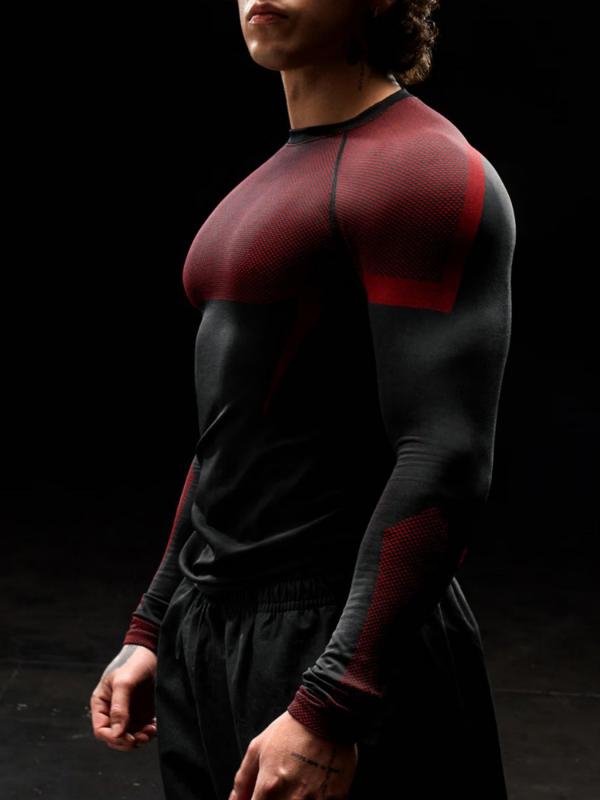 Outdoor - Tシャツ メンズ 男性用 スポーツウェア トレーニングウェア 高弾性 接触冷感 薄手 速乾性 長袖 丸首 黒 ブラック グレー レッド ポリエステル アウトドア 運動 普段使い