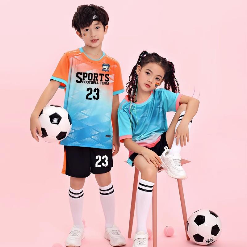 サッカーユニフォーム 子供用 半袖 上下セット トレーニングウェア 練習着 スポーツウェア 運動着 ポリエステル 吸湿速乾 ボーイズ ガールズ オレンジ 蛍光グ...