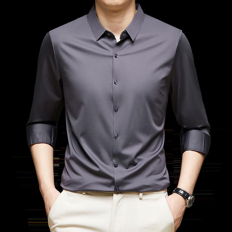 シャツ メンズ 紳士用 ポリエステル 長袖 無地 薄手 形態安定 ビジネス カジュアル トップス 春秋 砖红..