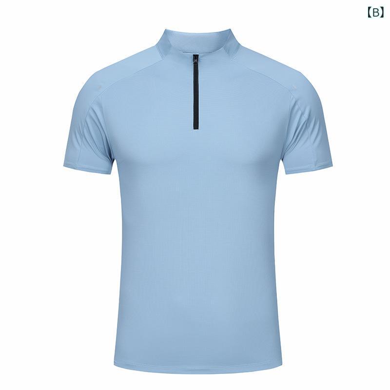 Tシャツ メンズ 男性用 速乾 スポーツ ウェア トップス 半袖 ハーフジップ ランニ...