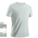 Tシャツ 男女兼用 接触冷感 吸湿速乾 スポーツウェア 無地 ラウンドネック 半袖 トップス ランニング トレーニング ウェア 星霧灰 漠北卡 基...