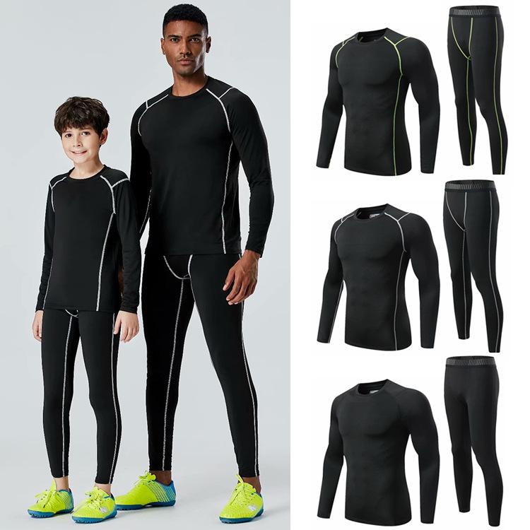 Ladies Wear - トレーニングウェア キッズ 子供用 スポーツウェア 上下セット 長袖 コンプレッションウェア 吸湿速乾 ランニング バスケットボール サッカー 黒 ブラック(x2)