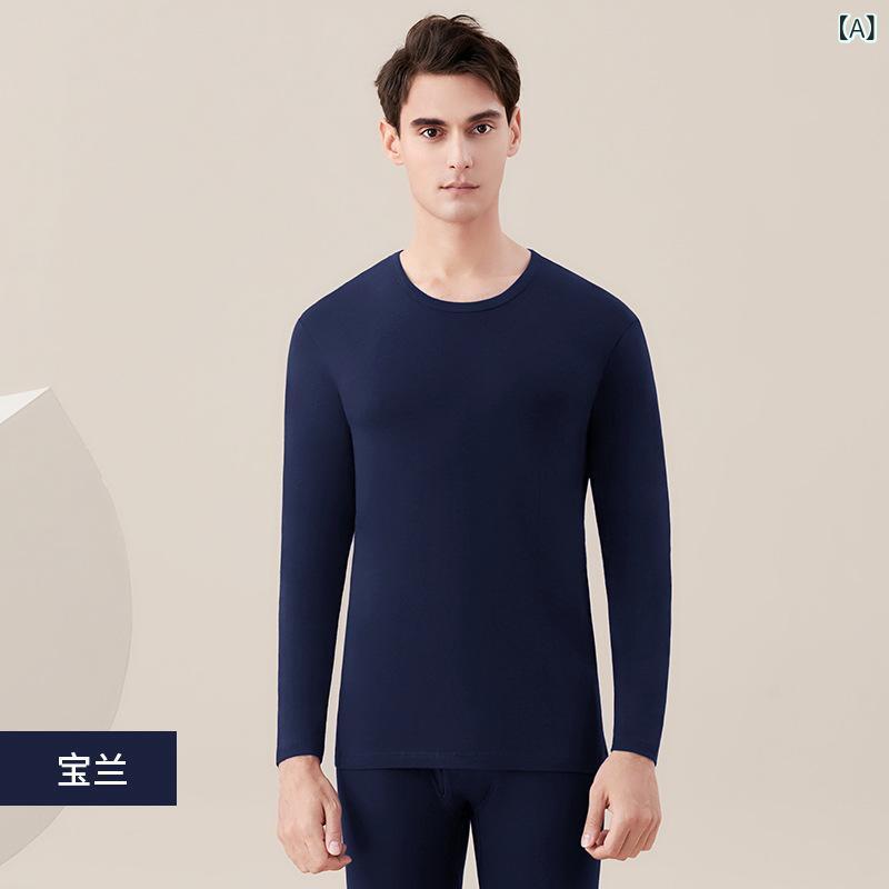 LINEAR shopの肌着 メンズ 保温インナー 上下セット 綿混紡 薄手 クルーネック 長袖Tシャツ 長ズボン 普段使い 部屋着 秋冬 あったか｜アングル2