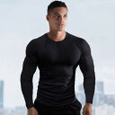 Tシャツ 男性用 長袖 ラウンドネック 速乾 トレーニングウェア スポーツウェア 伸縮性 筋トレ 運動着 ブラック ホワイト グレー
