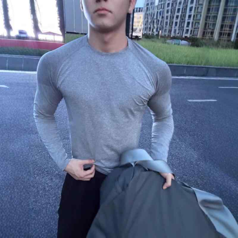 Tシャツ 男性用 長袖 トレーニング スポーツ アウトドア 速乾 スリムフィット クルーネック トップス 無地 ジャカード織 ブラック 浅グレー 紺色