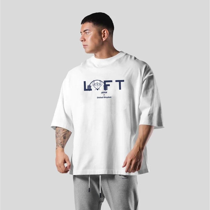 Tシャツ メンズ 男性用 半袖 コットン ジム ウェア トップス ゆったり プリント カジュアル スタイル 黒 白 赤 グレー 春夏 秋冬