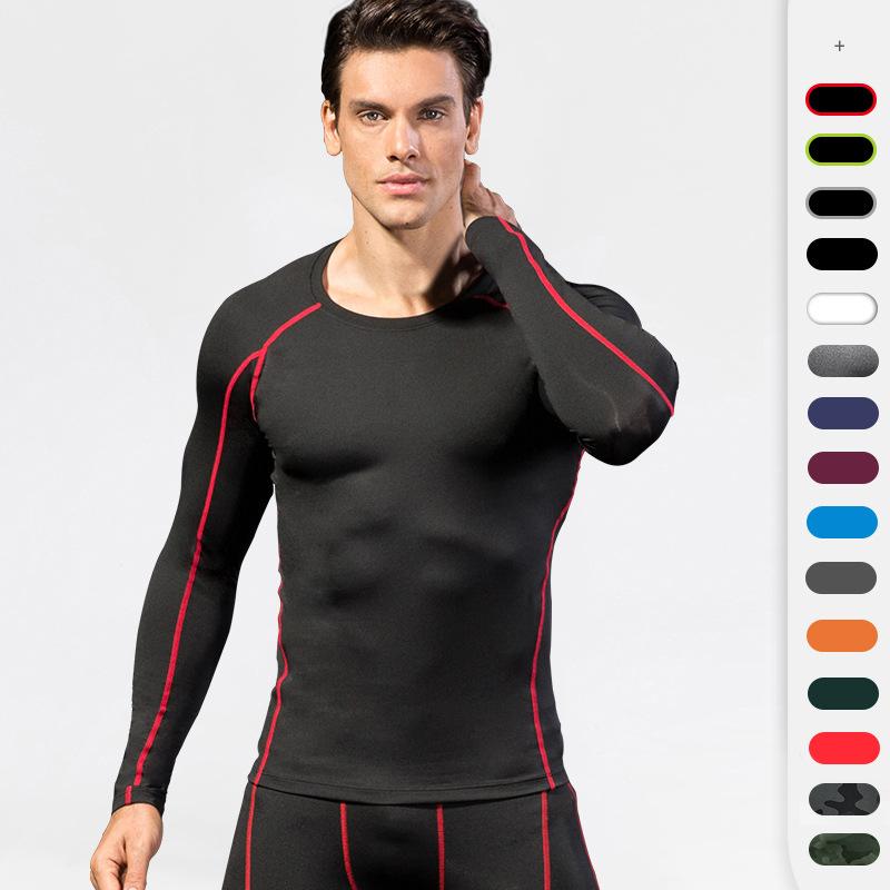 Tシャツ 男性用 紧身 トップス スポーツ ランニング トレーニング ウェア ストレッチ 吸湿速乾 長袖 ポリエステル 無地 ホワイト レッド ブルー オレンジ ワインレッド ネイビー ブラック グレー グリーン S M L XL XXL 秋冬