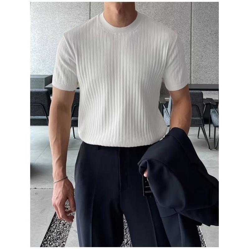 Other - Tシャツ メンズ スリムフィット 接触冷感 ニット トップス 半袖 無地 ブラック ホワイト グリーン カーキ 深グレー