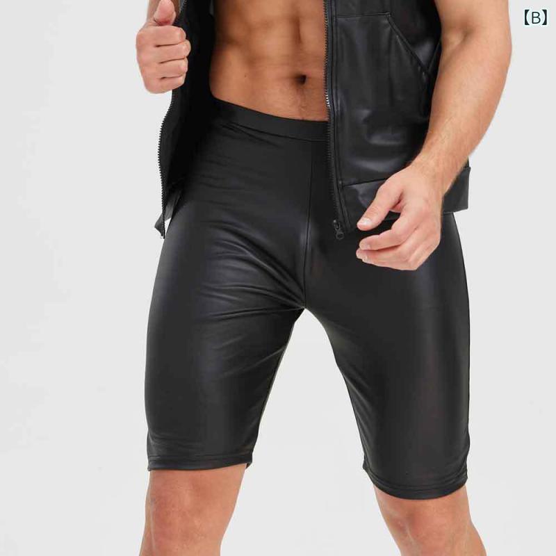 タンクトップ 男性用 フェイクレザー 光沢 ノースリーブ Tシャツ ステージ 衣装 ぴ...