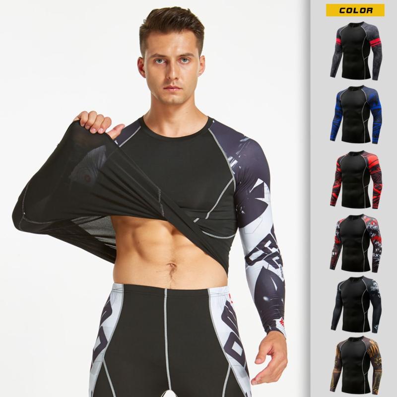 Tシャツ メンズ 男性用 スポーツウェア 高弾性 タイト インナー 長袖 吸湿速乾 接触冷感 ラウンドネック ランニング サイクル トレーニング 春夏秋冬