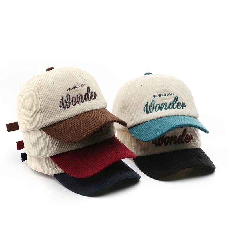 For Women - 帽子 メンズ レディース 秋冬 コーデュロイ キャップ 野球帽 ロゴ 刺繍 日よけ 紫外線対策 55-59cm ブラック ワインレッド(x3)