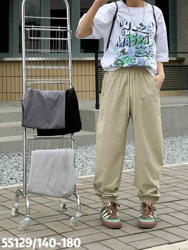 子供用パンツ 男女兼用 カジュアルパンツ 速乾性 伸縮性 無地 絞り染め ウエストゴム 長ズボン カーキ ..