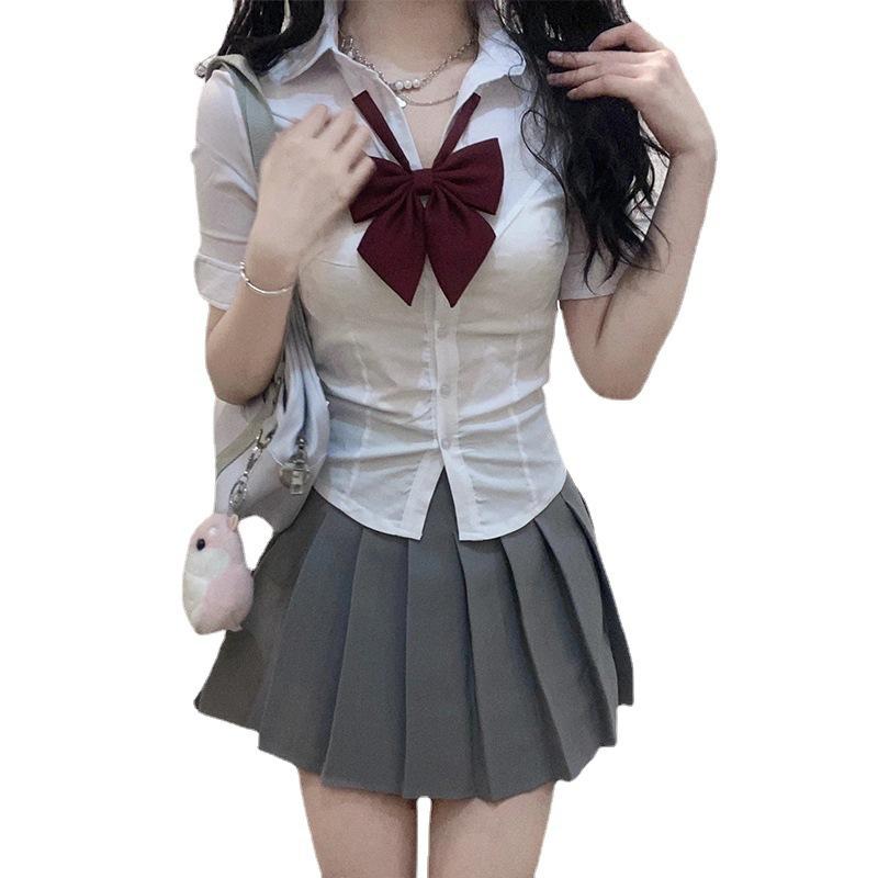 シャツ レディース 半袖 ブラウス JK制服 スタイル パフスリーブ キャンディスリーブ ウエストリボン ..