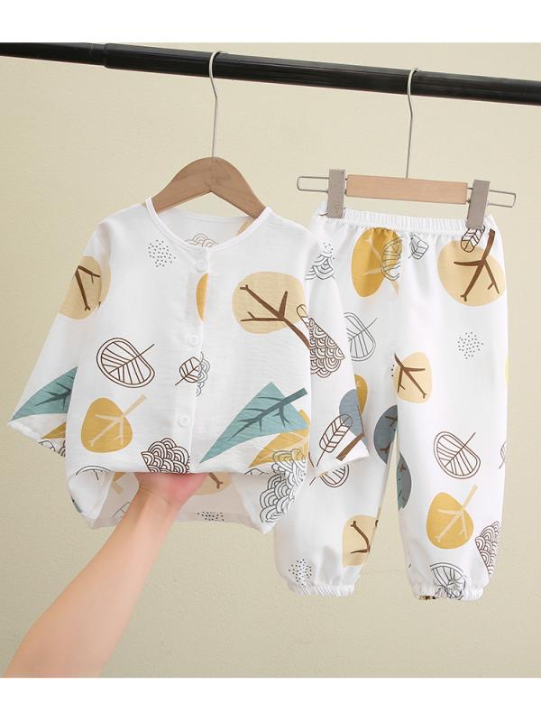 子供用パジャマ 上下セット 薄手 長袖 綿 春夏 男の子 女の子 中 పెద్ద్రీサイズ 裾絞り 動物柄 葉柄 ..