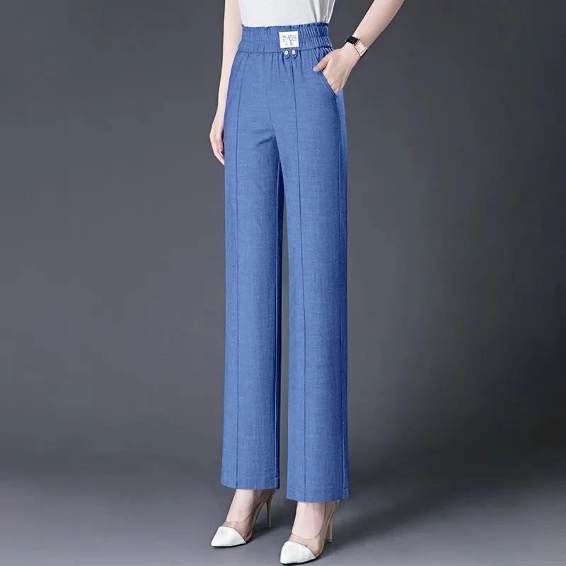 パンツ レディース 薄手 接触冷感 ストレッチ ストレート ワイド 高身長 ゆったり ルームウェア 普段使い 春夏 ブルー ブラック(3.0)