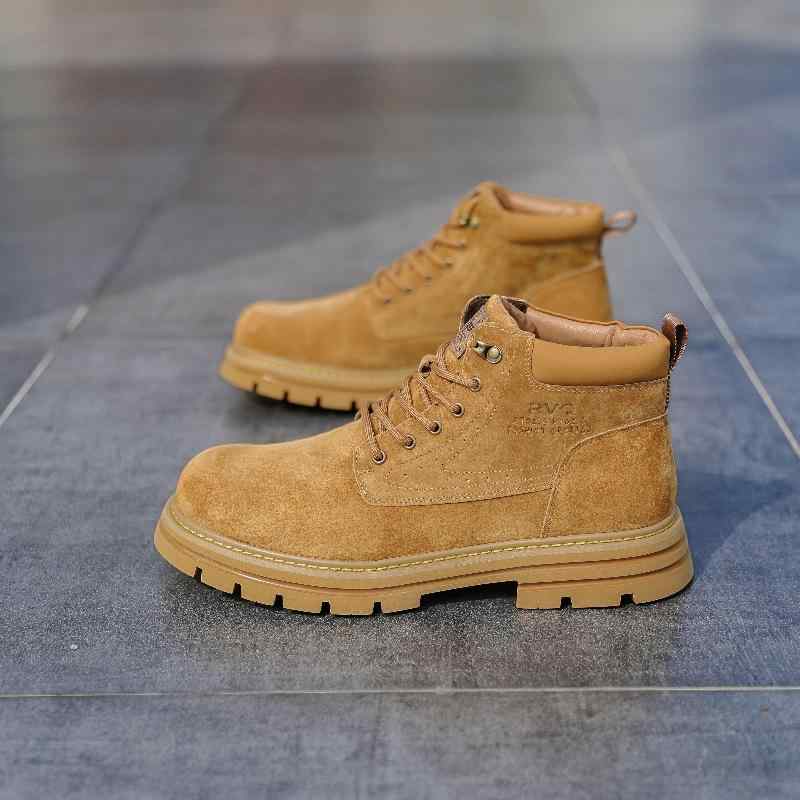 ブーツ メンズ 男性用 革 ショートブーツ レースアップ ワークブーツ 秋冬 ラウンドトゥ 中筒 39-49 黄色 ブラウン
