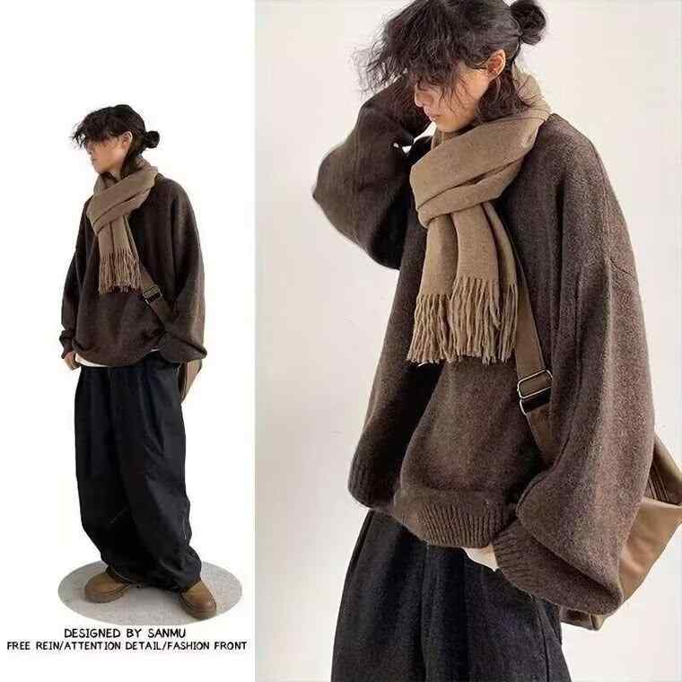 ニット メンズ 秋冬 レトロ 無地 ルーズフィット 長袖 セーター カーディガン トップス プルオーバー ポリエステル 厚手 暖かい 襟付き..