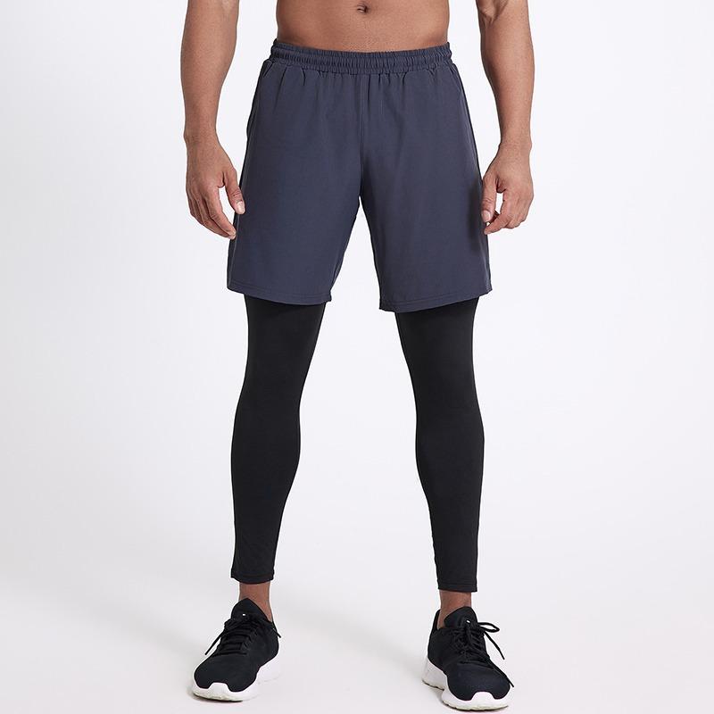 スポーツウェア メンズ トレーニングパンツ ショートパンツ レギンス スパッツ ランニング 速乾性 ストレッチ 伸縮性 通気性 ポリエステル ブルー ブラック