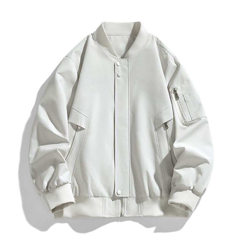 ジャケット メンズ 男性用 ブルゾン スタンドカラー ポリエステル 春秋 薄手 ゆったり 大きいサイズ 普段使い 通勤 伸縮性 ブラック アイボリー カーキ(4)