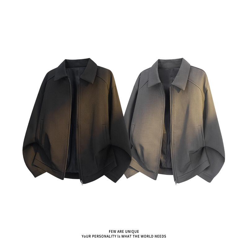 ジャケット メンズ 春秋物 アウター カジュアル ブルゾン 立ち襟 ショート丈 ポリエステル 防風 無地 グレー ブラック