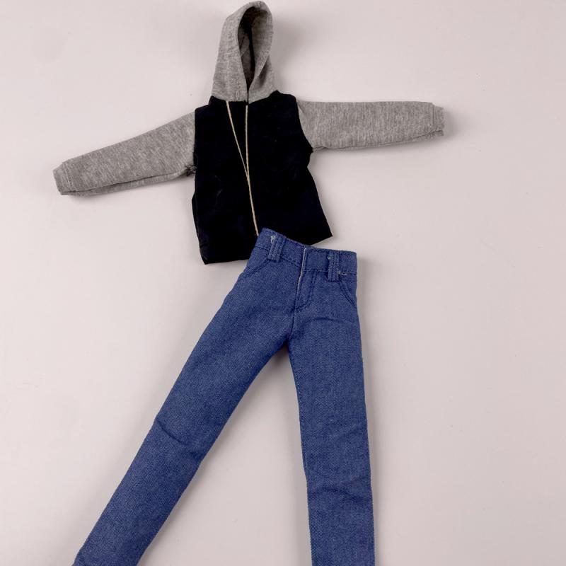 人形 着せ替え ドール ボーイフレンド 服 デニム ジーンズ スーツ ジャケット ベスト ズボン パンツ セットアップ 帽子付き 浅青 濃青 浅グレー ストライプ柄 中国風 パイロット風(x5)