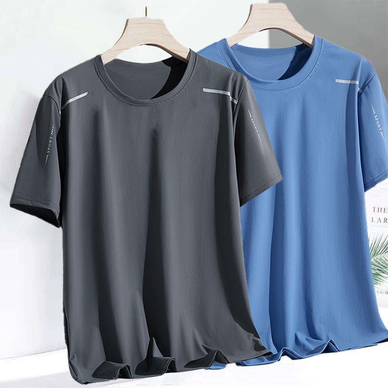 Tシャツ メンズ 男性用 半袖 接触冷感 速乾 スポーツウェア トレーニングウェア トップス 5分袖 薄手 ポリエステル 無地 ホワイト グレー ブルー ブラック