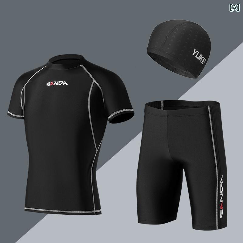 プロ 仕様の 速乾性 スポーツ 水着 大きな 男の子 スリーピー スーツ 水泳 パンツ ゴーグル キャップ ..