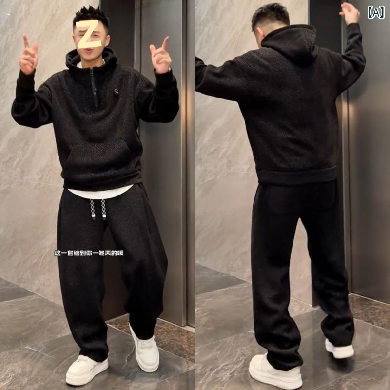 スウェット メンズ 上下セット 斜めストライプ プルオーバー パーカー ロングパンツ 長袖 コットン 運動着 部屋着 ルームウェア スポーティ 春秋 黒 ブラック グレー