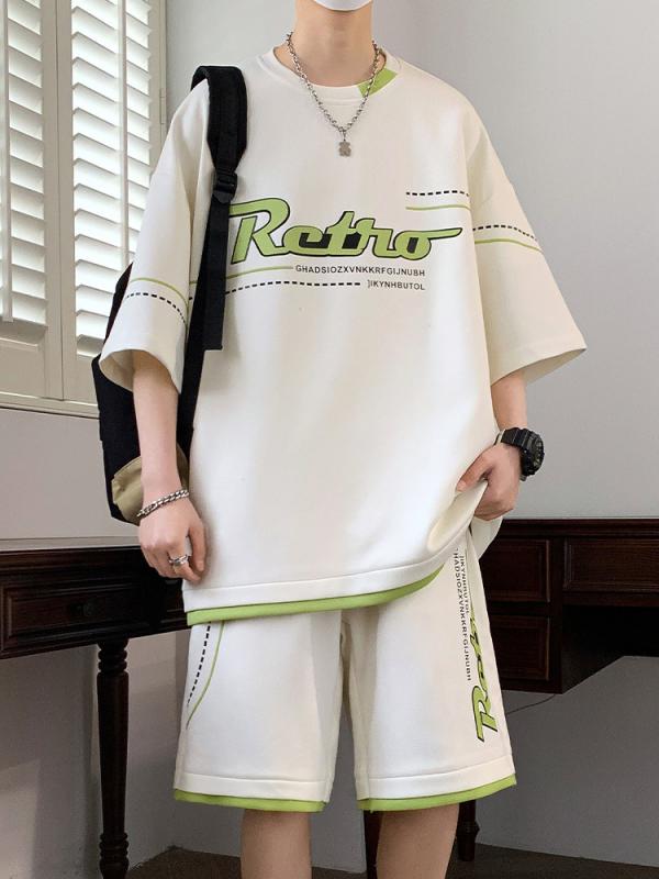 セットアップ メンズ 男性用 夏 Tシャツ 短パン 上下 2点セット 薄手 部屋着 普段使い ポリエステル レッド 赤 ホワイト 白 ブラック 黒 ブラウン 茶色 M L XL 2L 3L 4L