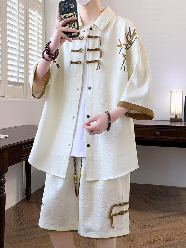 シャツ メンズ 男性用 半袖シャツ ショートパンツ セットアップ 上下セット ポリエステル 薄手 接触冷感 スポーツウェア ルームウェア 部屋着 カジュアル ブラック ベージュ カーキ 春夏