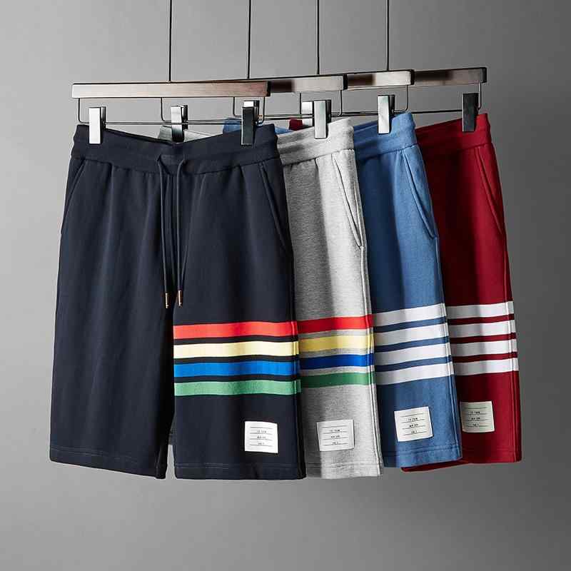パンツ メンズ 男性用 ハーフパンツ 5分丈 コットン 縞模様 ストライプ柄 運動 スポーツ 薄手 ウエスト紐 ズボン 部屋着 ルームウェア カジュアル ブラック 黒 紺 ネイビー グレー